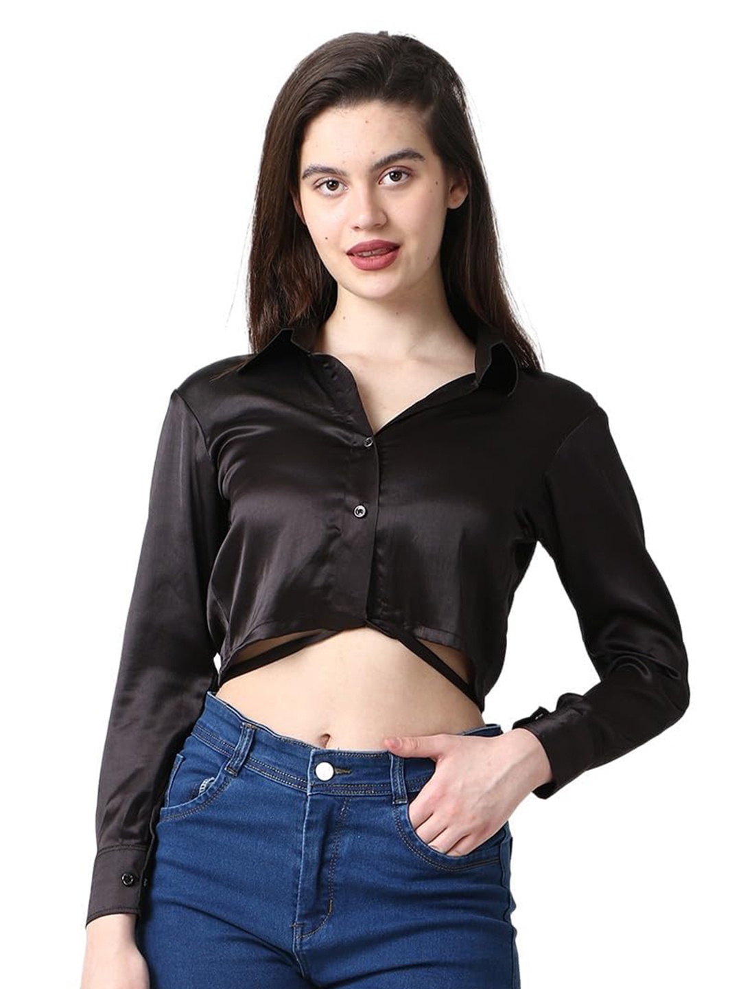 

CareDone Satin Shirt Style Top, Black