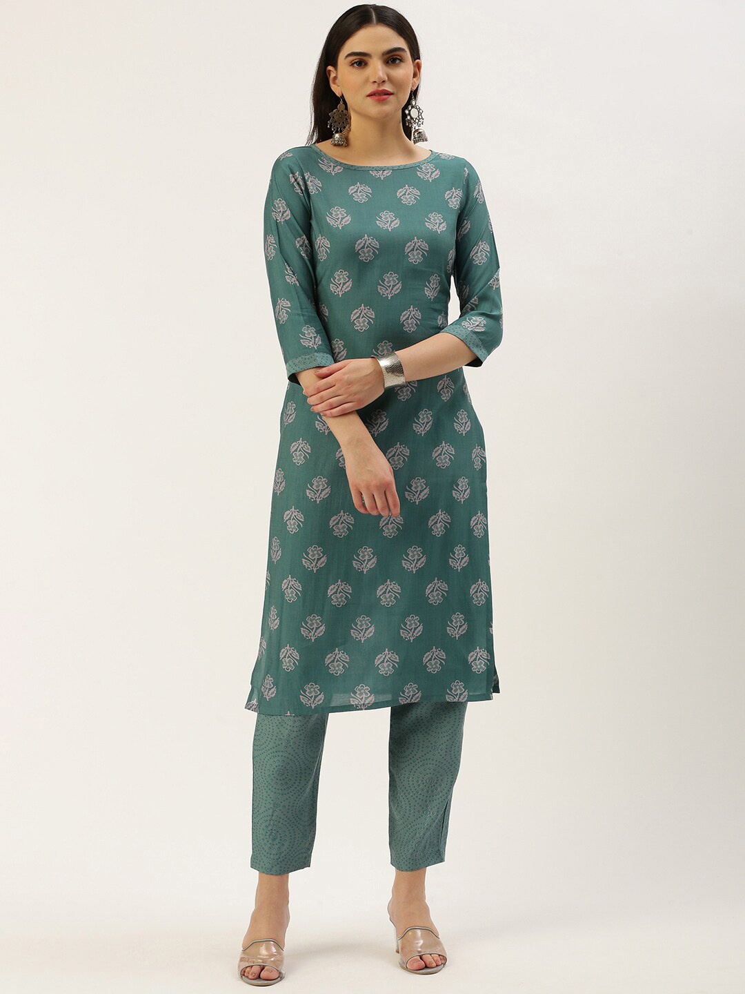 

Shaily Printed Regular Kurta with Trouser, Turquoise blue