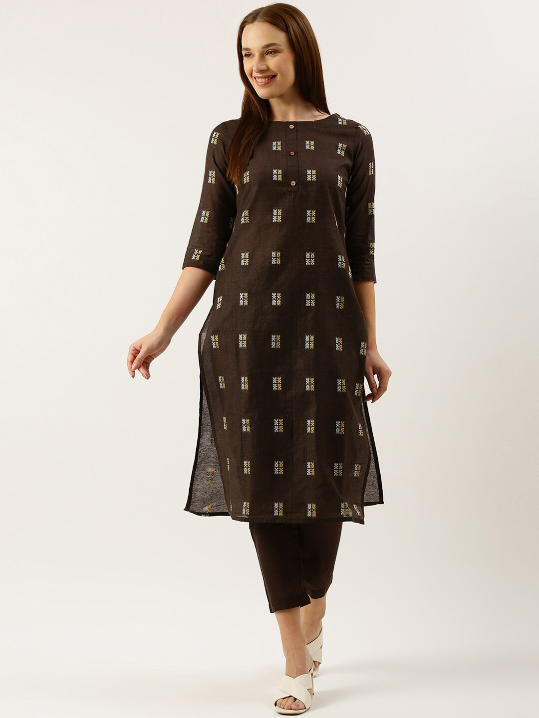 

Shaily Self-design Regular Kurta with Trouser & Dupatta, Brown
