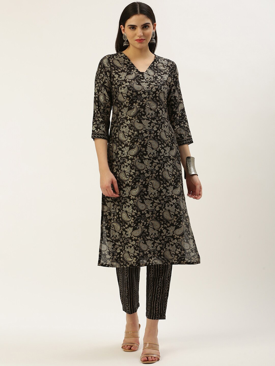 

Shaily Paisley Printed Regular Kurta with Trouser & Dupatta, Black