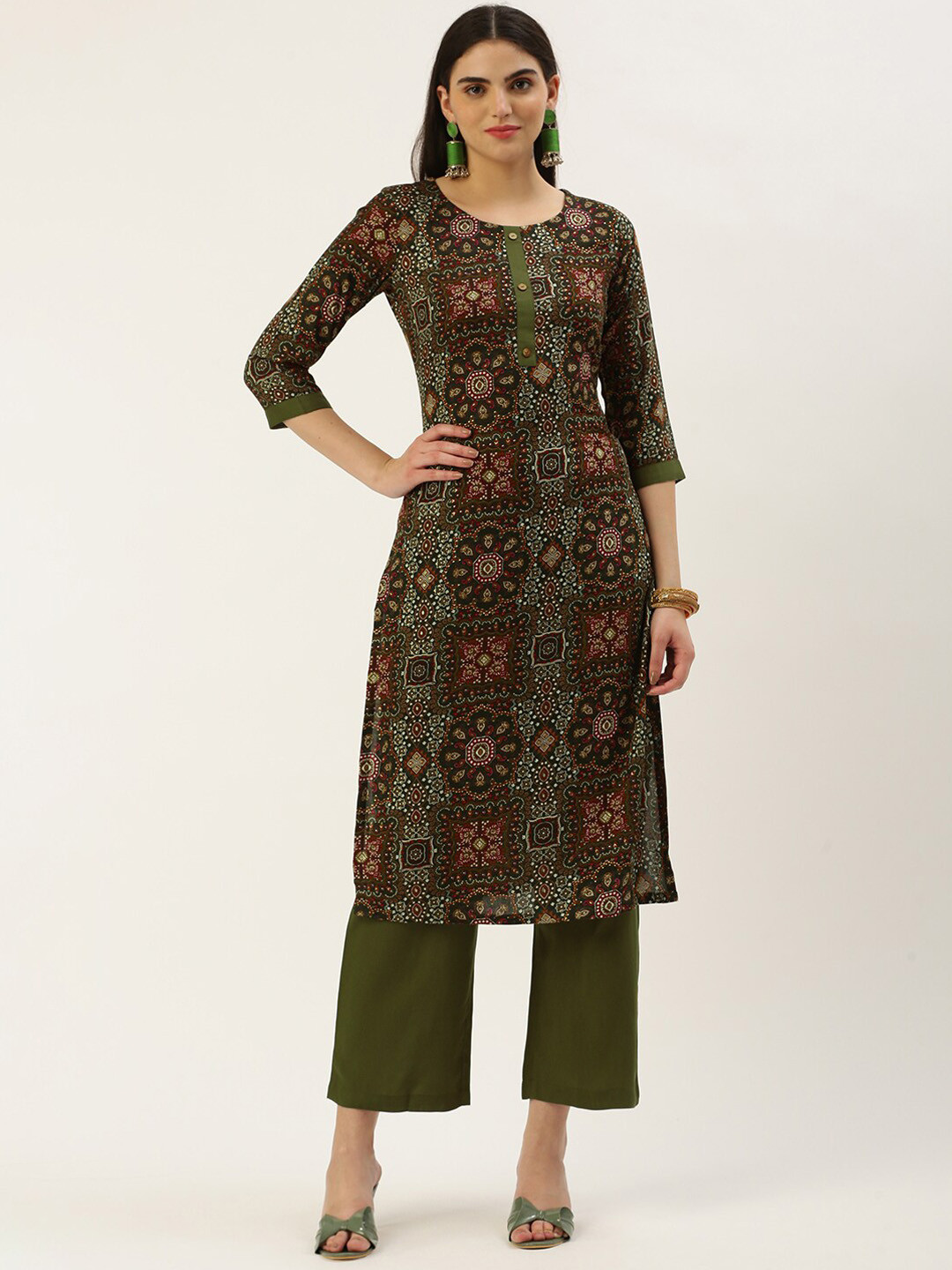 

Shaily Ethnic Motifs Printed Regular Kurta with Trouser, Green