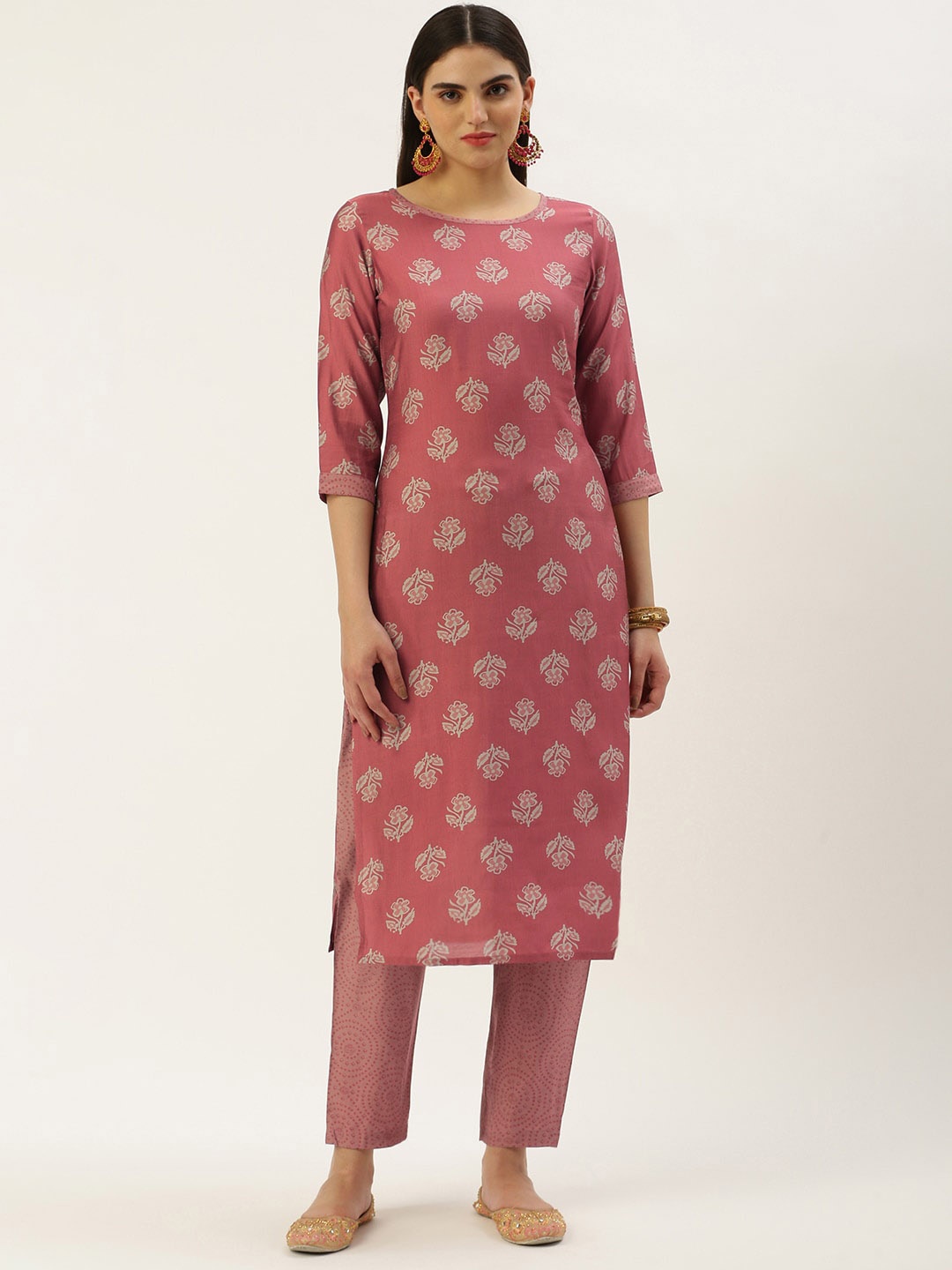 

Shaily Ethnic Motifs Printed Regular Kurta with Trouser, Pink