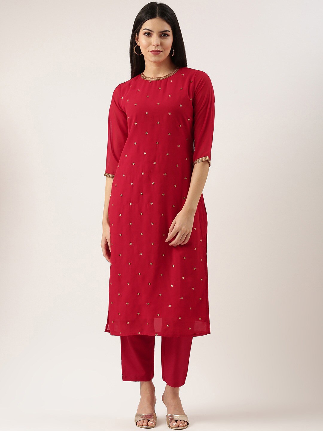 

Shaily Embroidered Regular Sequinned Kurta with Trouser, Red