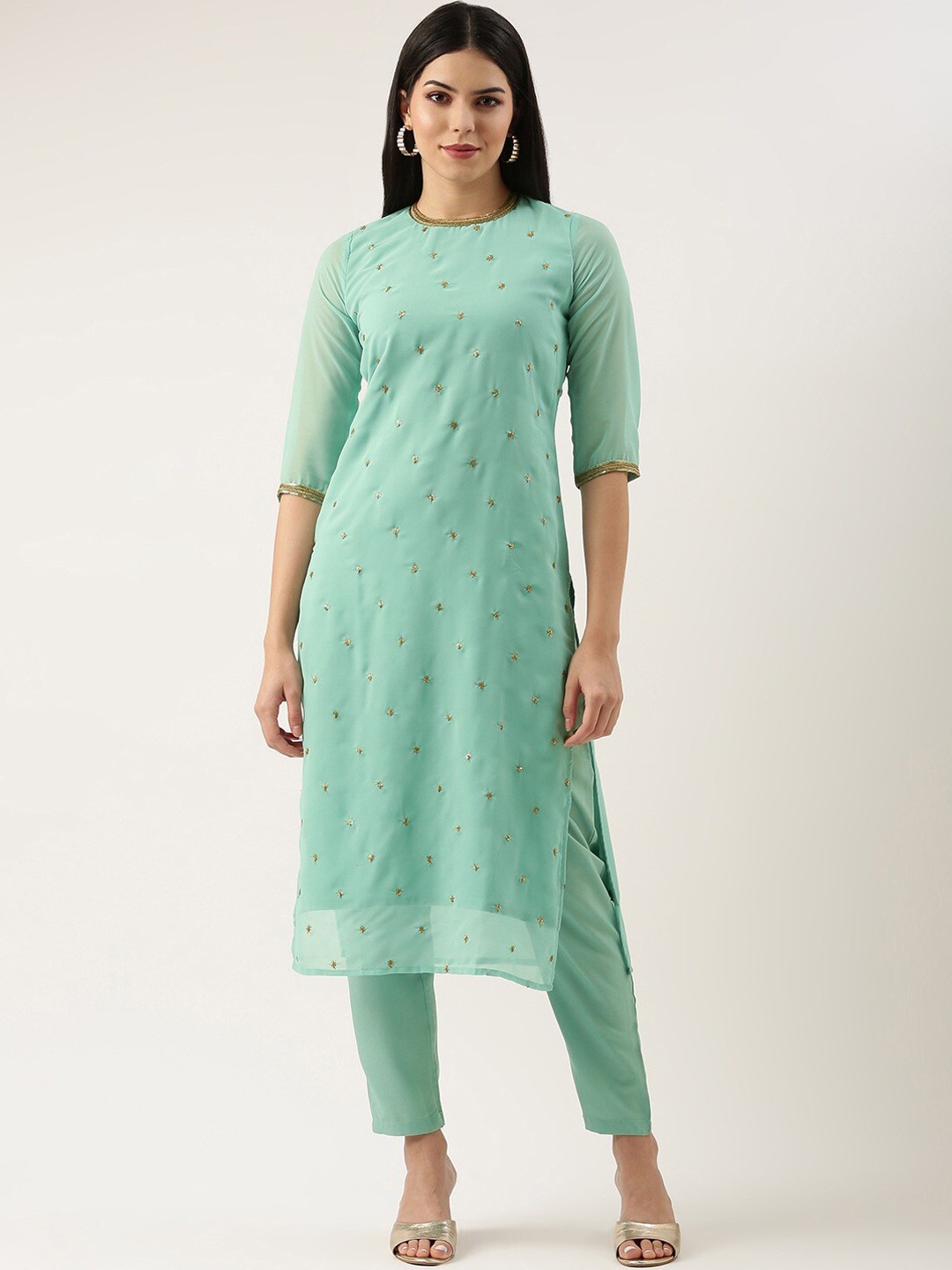 

Shaily Ethnic Motifs Embroidered Regular Kurta with Trouser, Turquoise blue