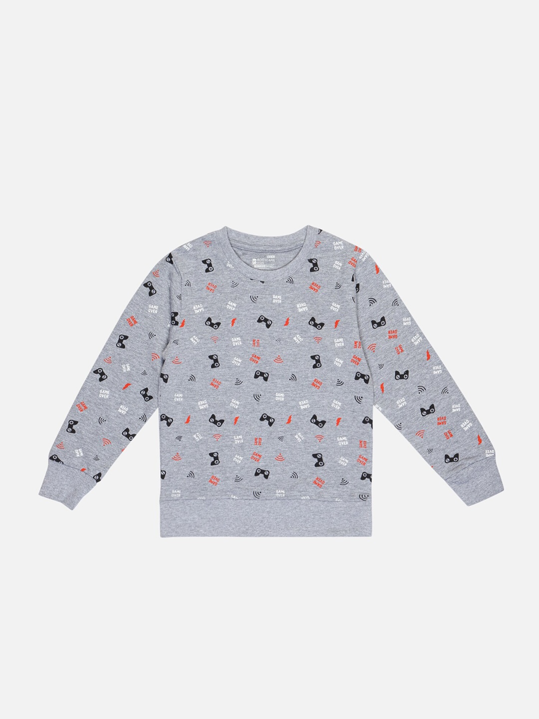 

Bodycare Kids Boys Round Neck Full Sleeves Cotton Printed Sweatshirt, Grey melange