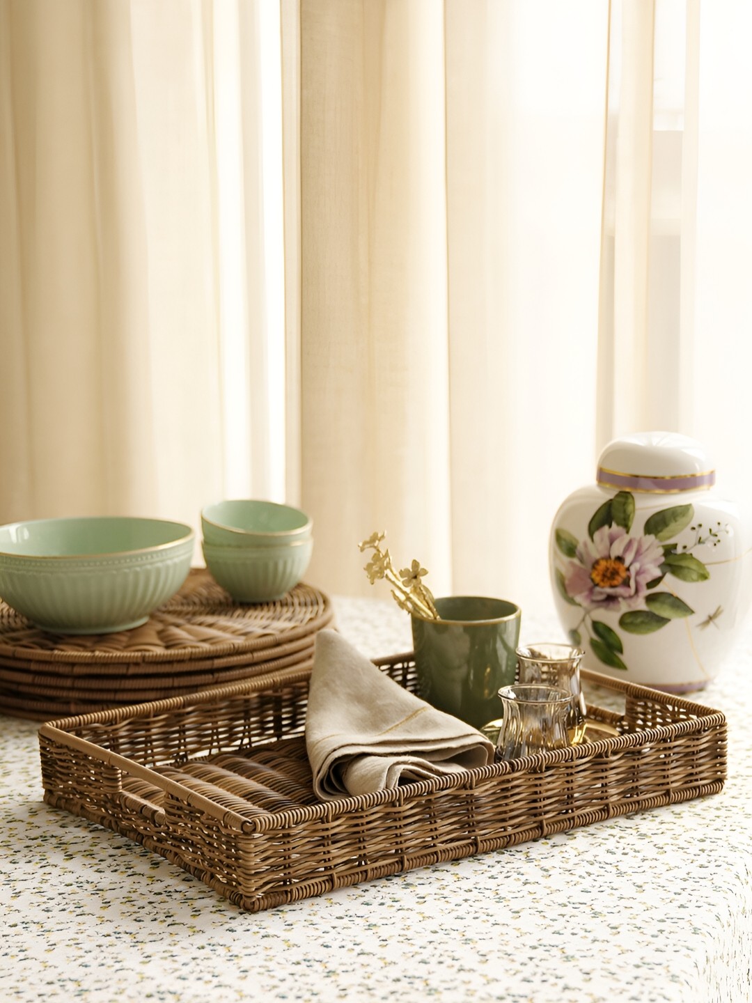 

Pure Home and Living Brown Textured Rectangular Resin Wicker Tray