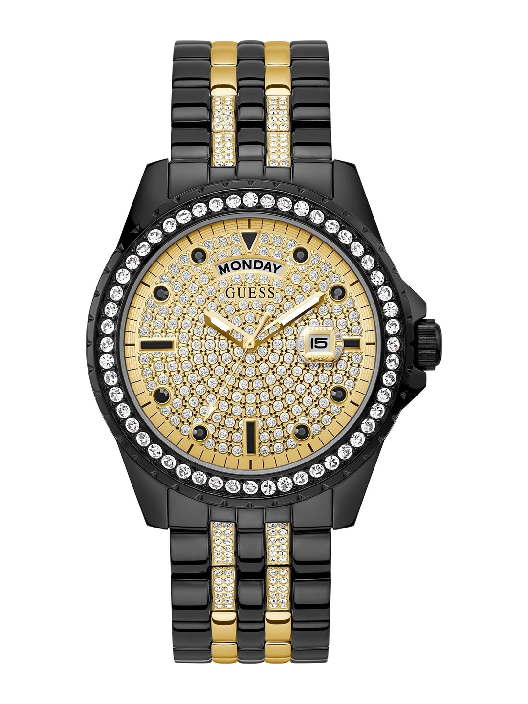 

GUESS Men Embellished Dial Bracelet Style Analogue Watch GW0218G3, Gold