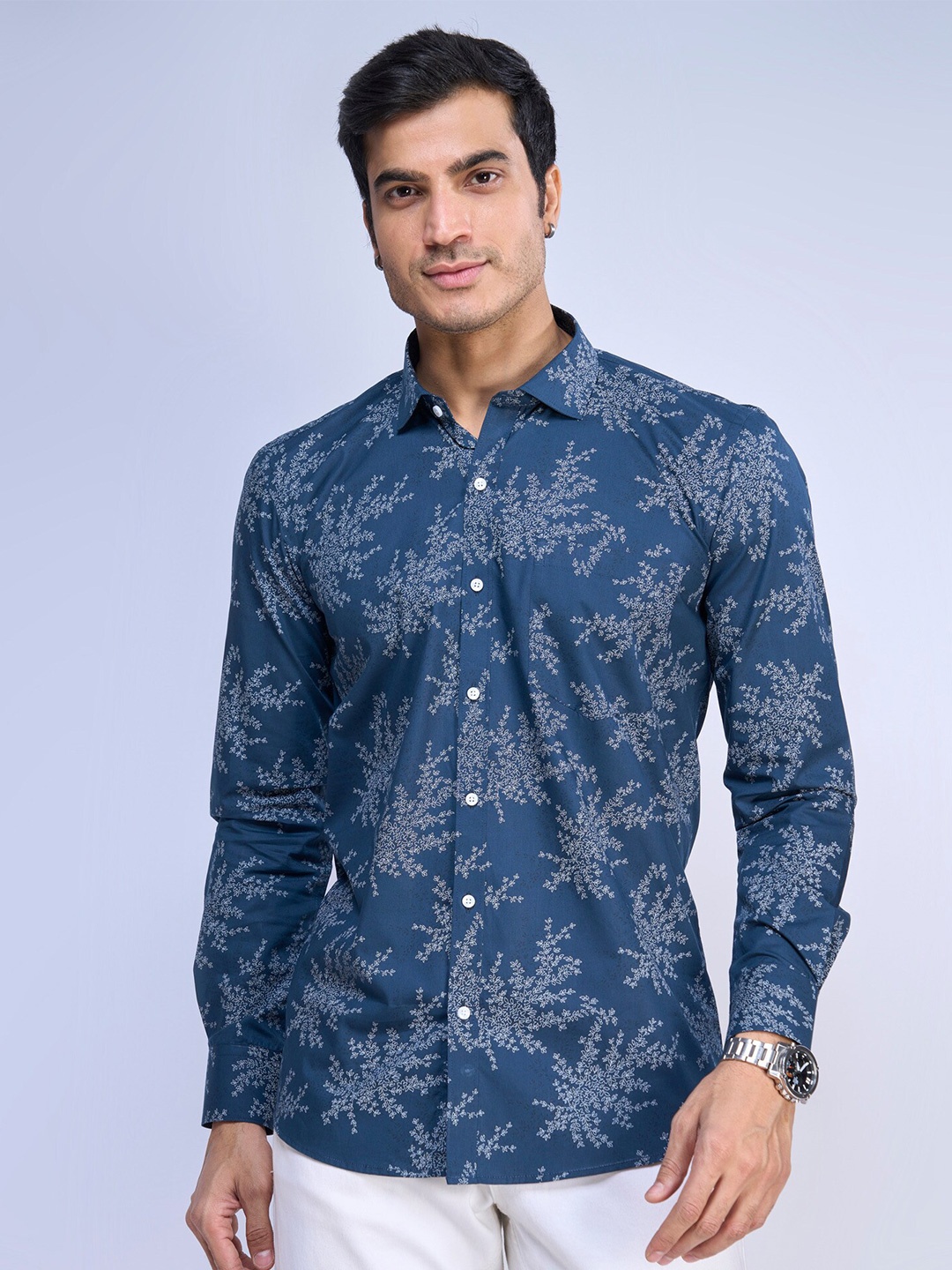 

MARK & ALBERT Slim Fit Floral Printed Opaque Casual Shirt, Teal