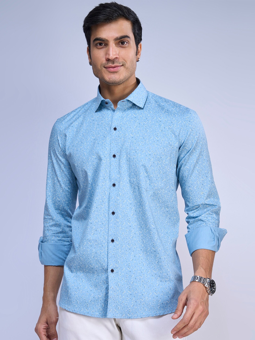 

MARK & ALBERT Slim Fit Opaque Printed Casual Shirt, Blue