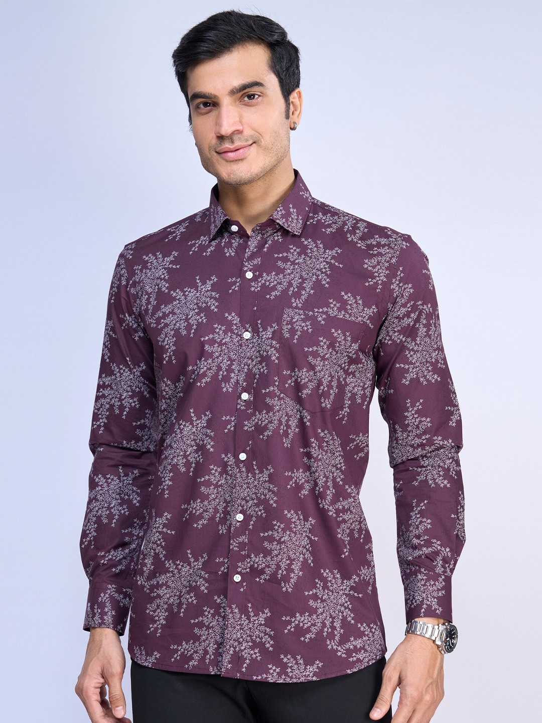 

MARK & ALBERT Slim Fit Floral Opaque Cotton Casual Shirt, Burgundy