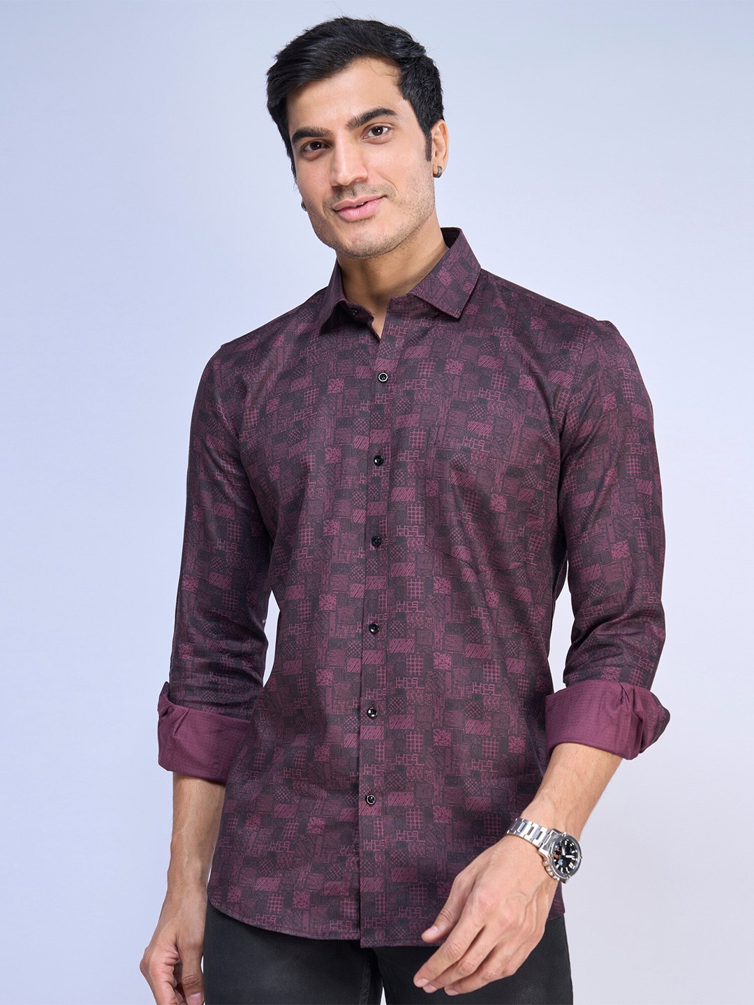 

MARK & ALBERT Slim Fit Opaque Printed Cotton Casual Shirt, Red