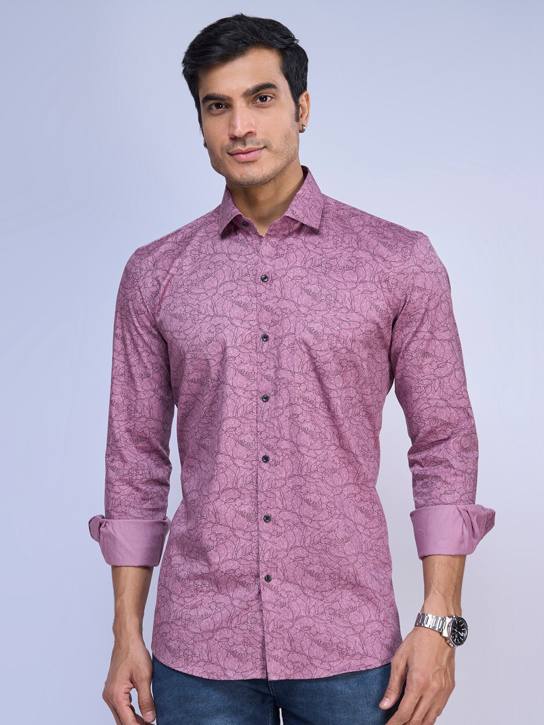 

MARK & ALBERT Printed Slim Fit Opaque Casual Shirt, Pink