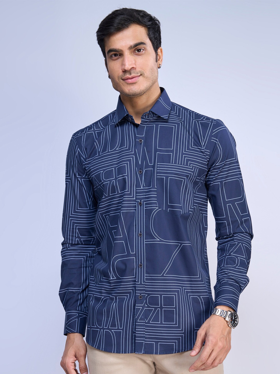 

MARK & ALBERT Slim Fit Opaque Printed Cotton Casual Shirt, Blue