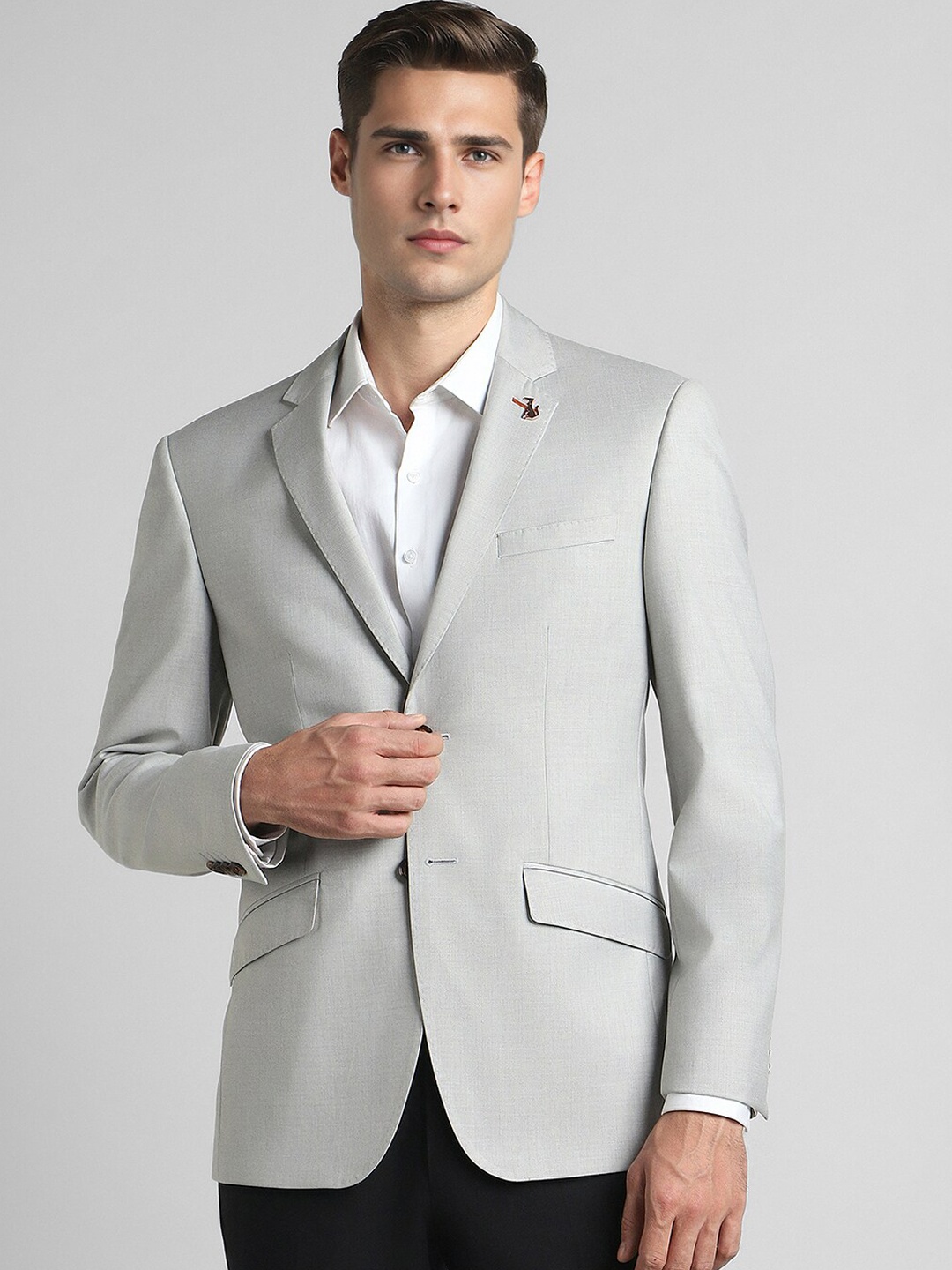 

SIMON CARTER LONDON Self Design Slim Fit Single Breasted Formal Blazer, Grey