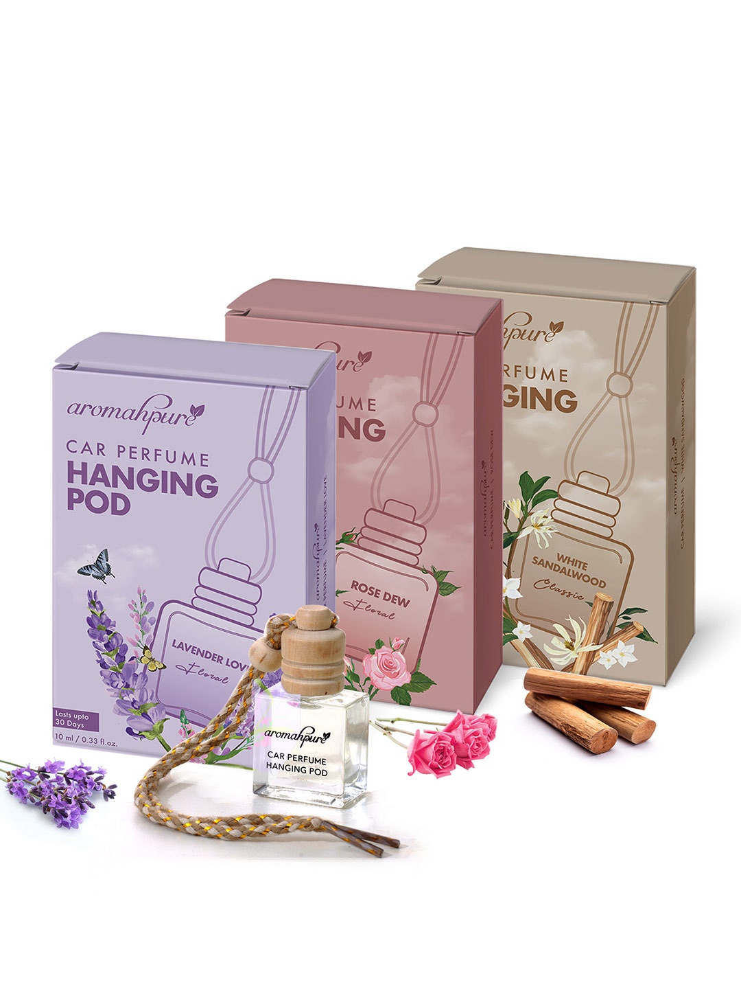 

Aromahpure Purple & Pink 3 Pieces Car Hanging Pod Air Freshener 10ML