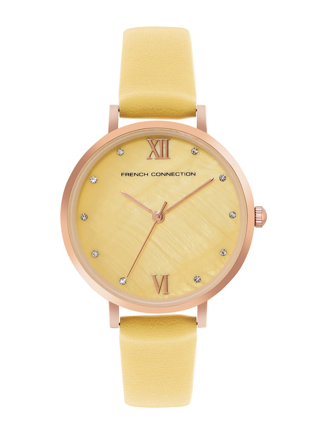 

French Connection Women Embellished Dial & Leather Straps Analogue Watch FCN00065C, Yellow