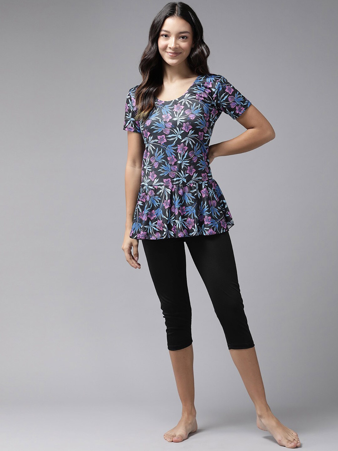 

BAESD Floral Printed Short Sleeves Swim Set, Purple