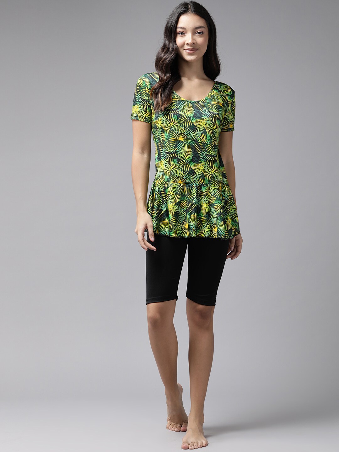 

BAESD Tropical Printed Short Sleeves Swim Set, Green