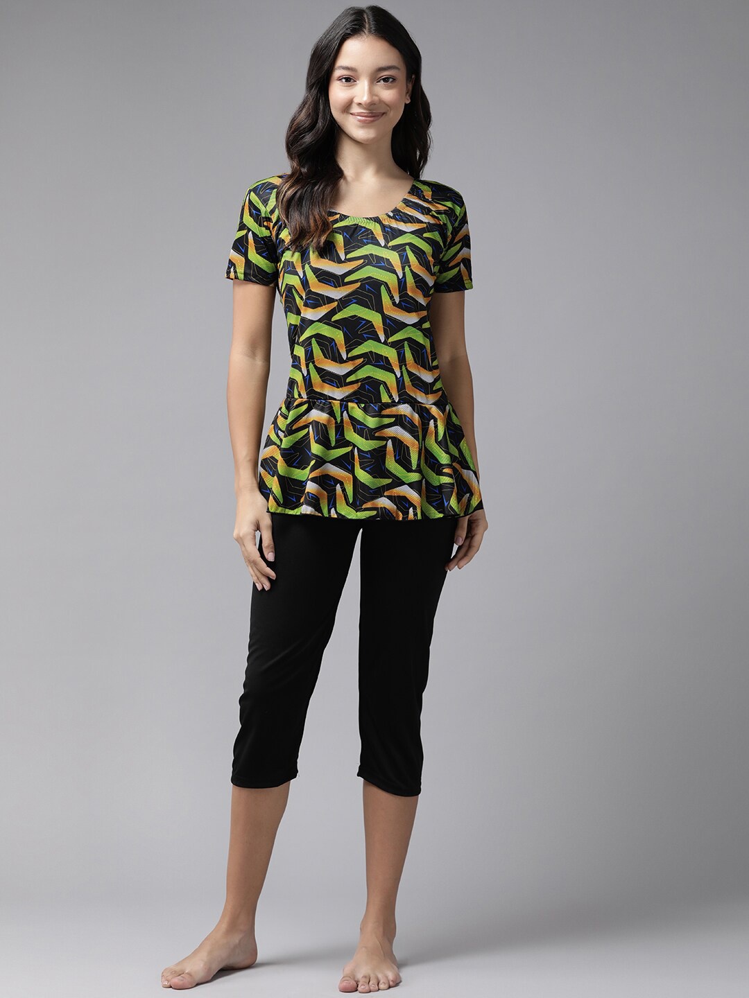 

BAESD Geometric Printed Short Sleeves Swim Set, Green