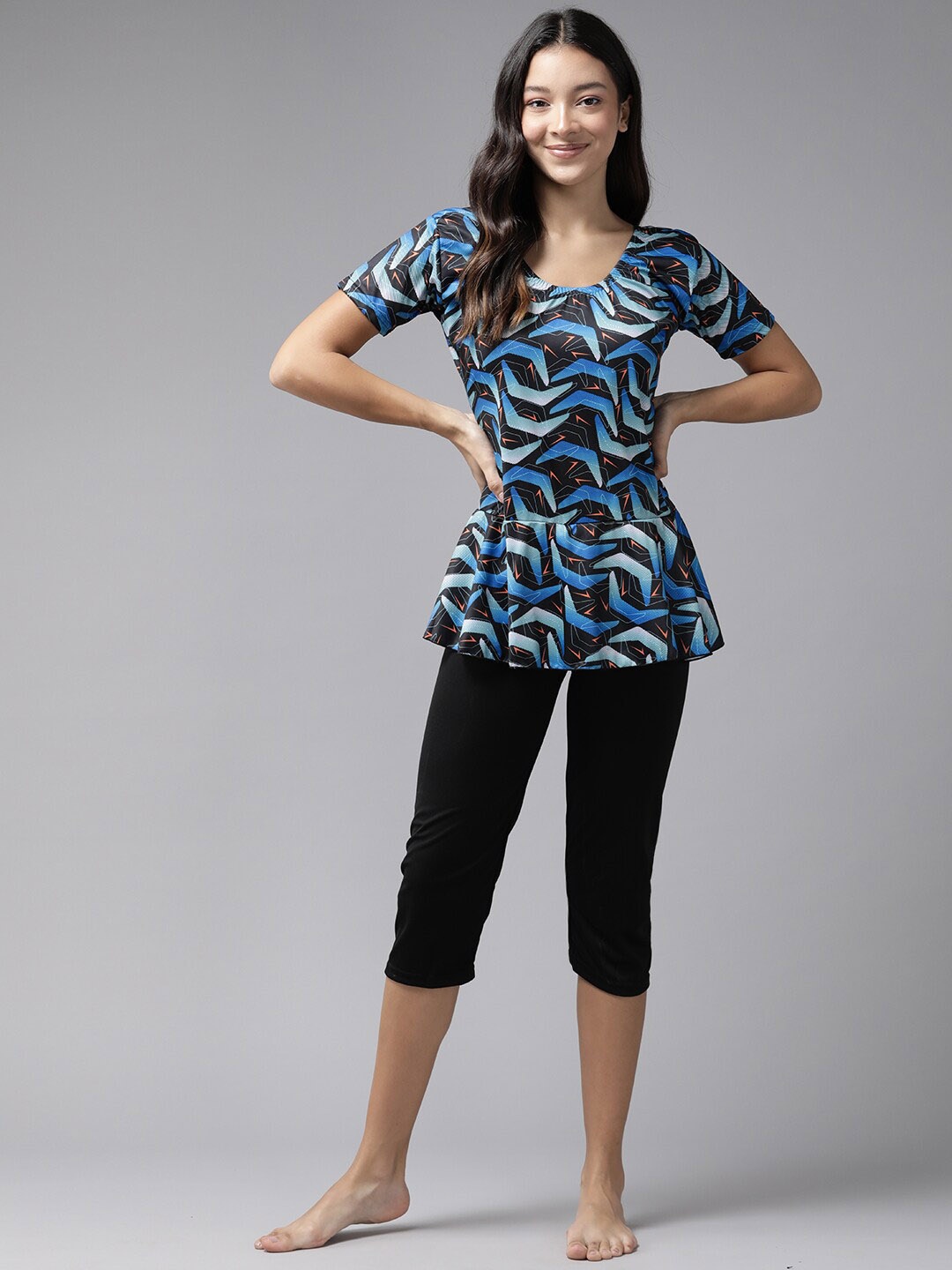 

BAESD Geometric Printed Short Sleeves Swim Set, Blue