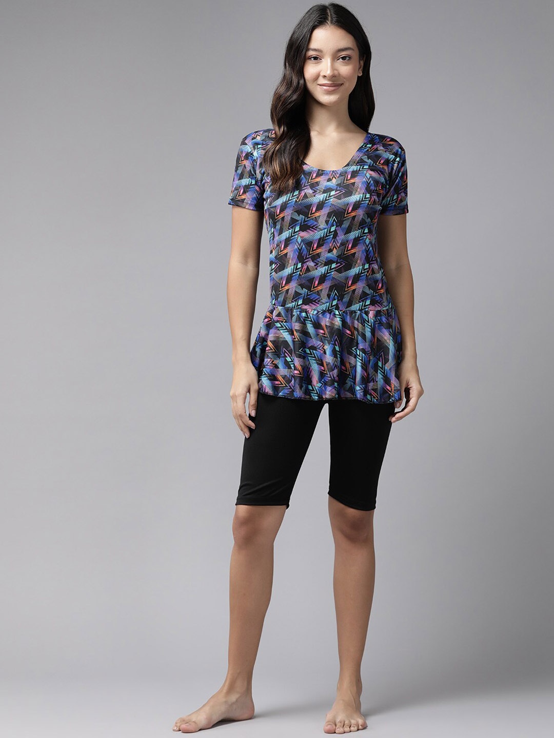 

BAESD Geometric Printed Short Sleeves Swim Set, Blue