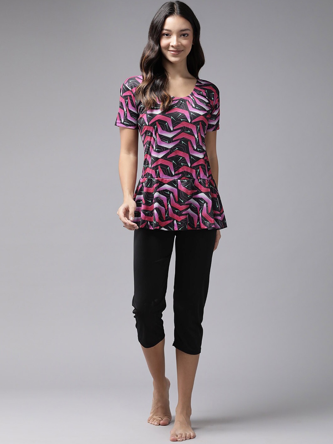 

BAESD Geometric Printed Short Sleeves Swim Set, Pink