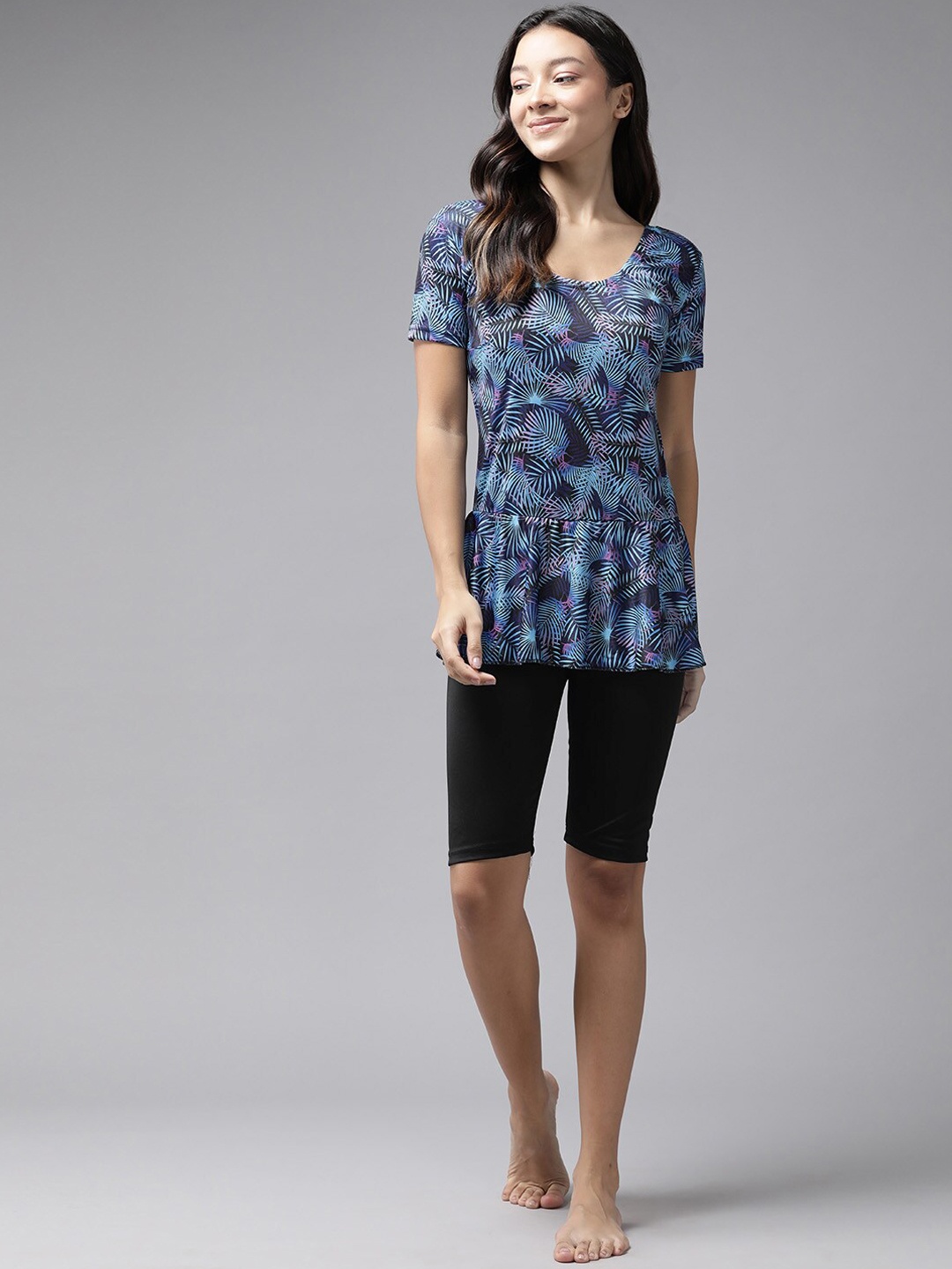 

BAESD Floral Printed Short Sleeves Swim Set, Blue
