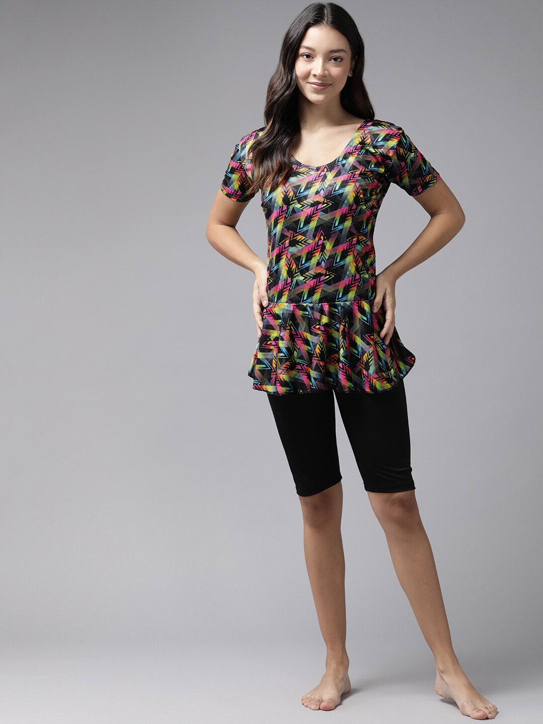 

BAESD Geometric Printed Short Sleeves Swim Set, Pink