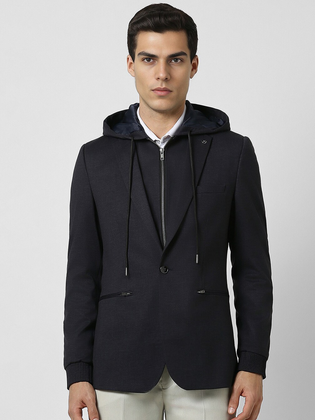 

Van Heusen Single-Breasted Slim-Fit Hooded Blazers, Black