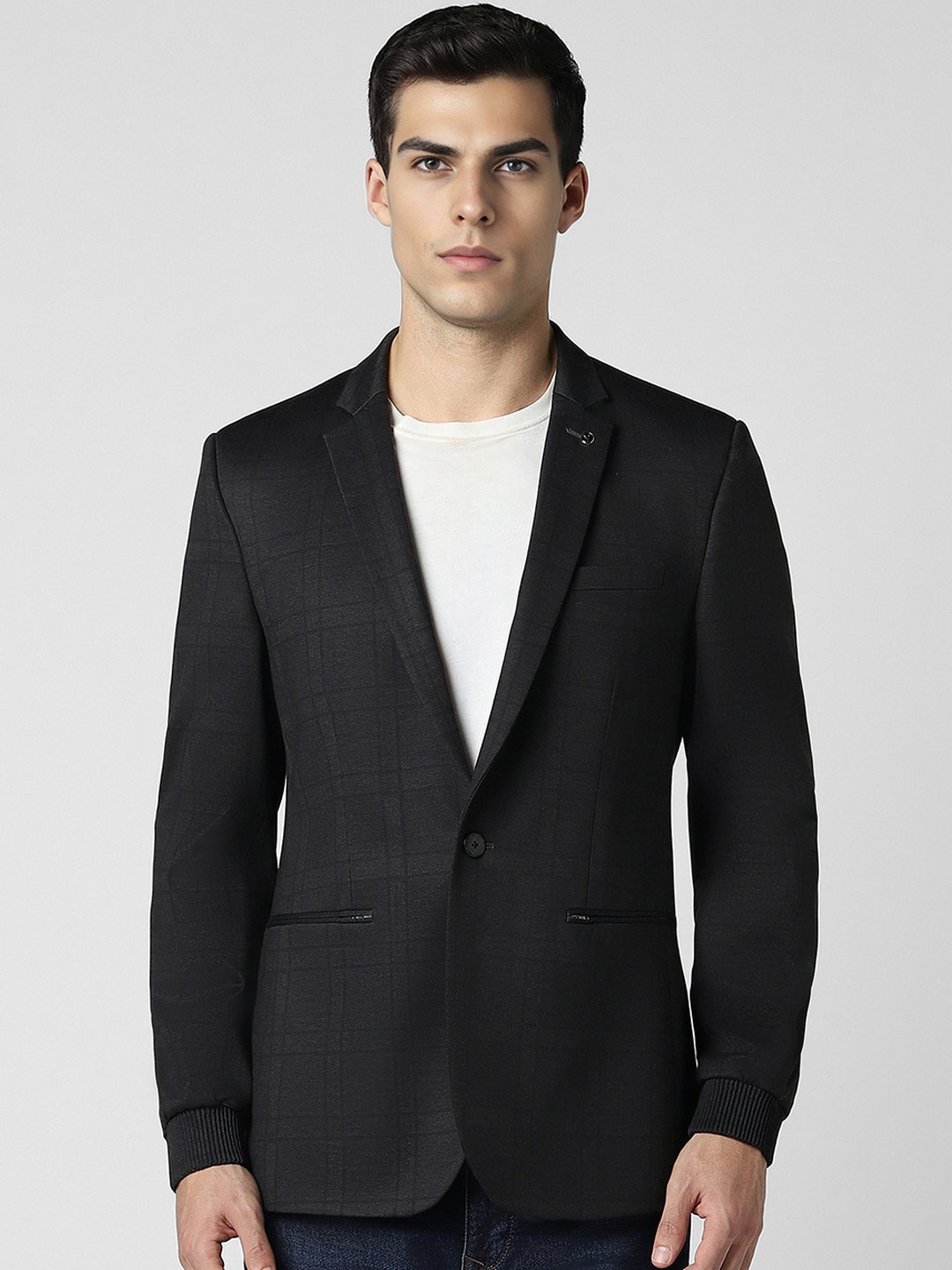 

Van Heusen Checked Slim-Fit Single-Breasted Formal Blazer, Black