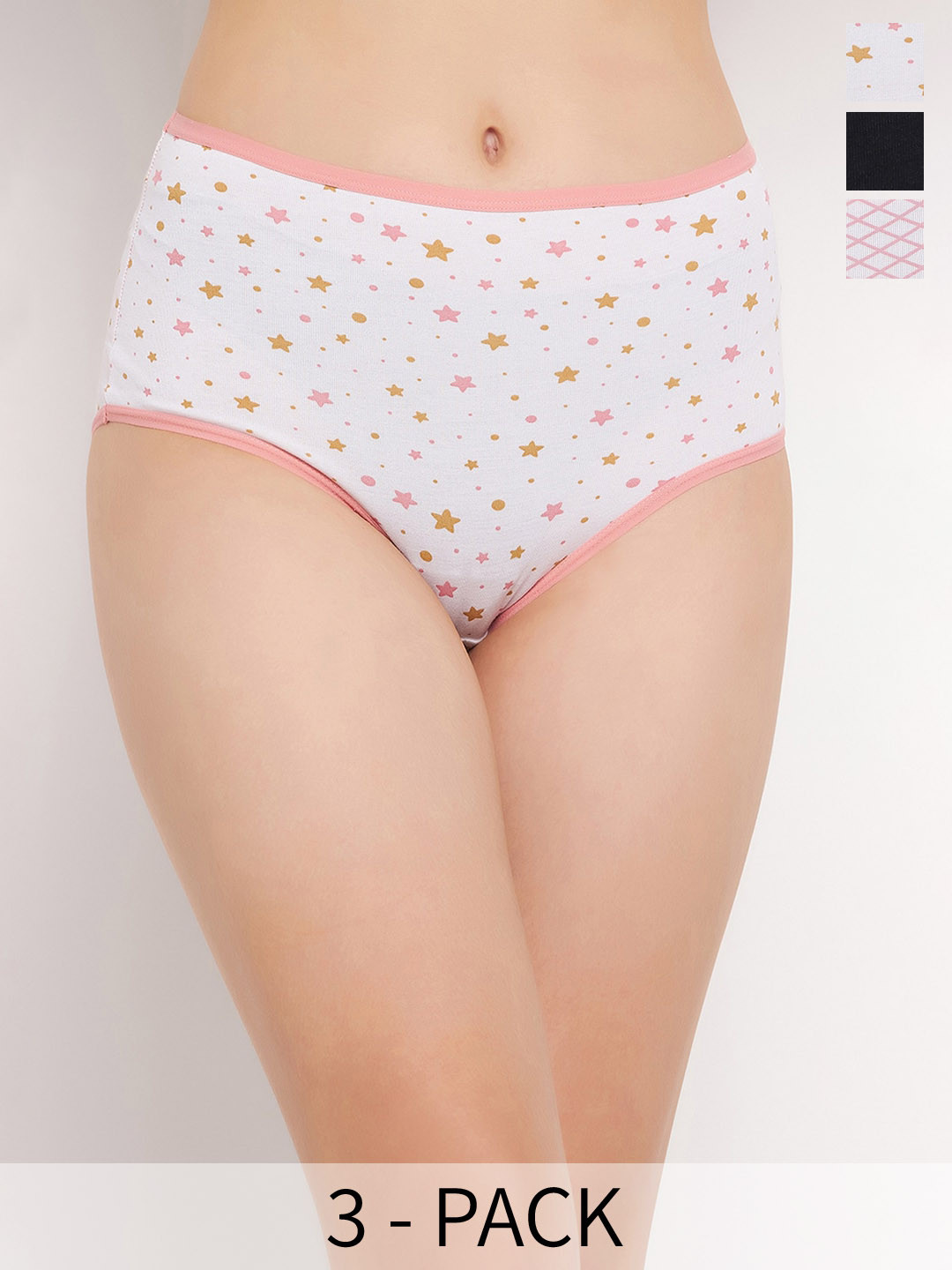 

Clovia Pack Of 3 Printed Cotton Hipster Briefs, White