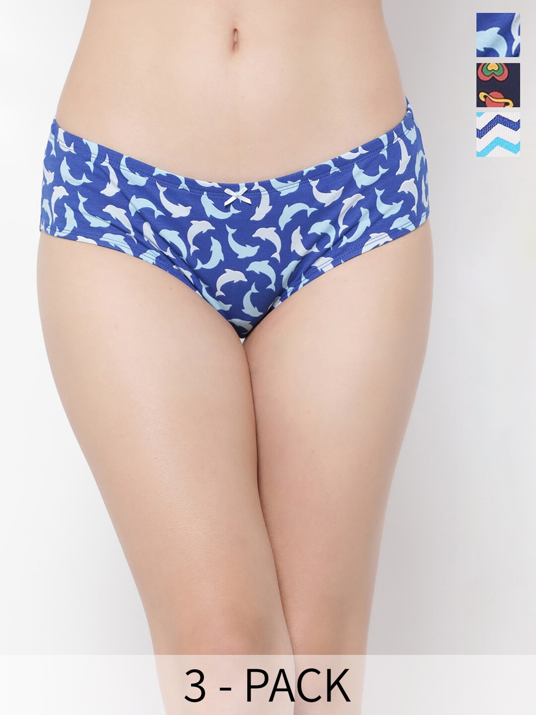 

Clovia Pack Of 3 Printed Cotton Hipster Briefs, Blue