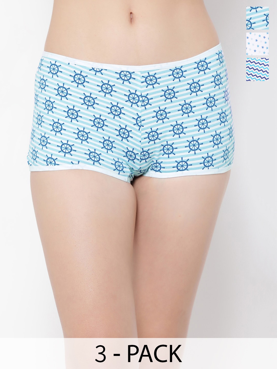 

Clovia Pack Of 3 Printed Boy Shorts Briefs, Blue