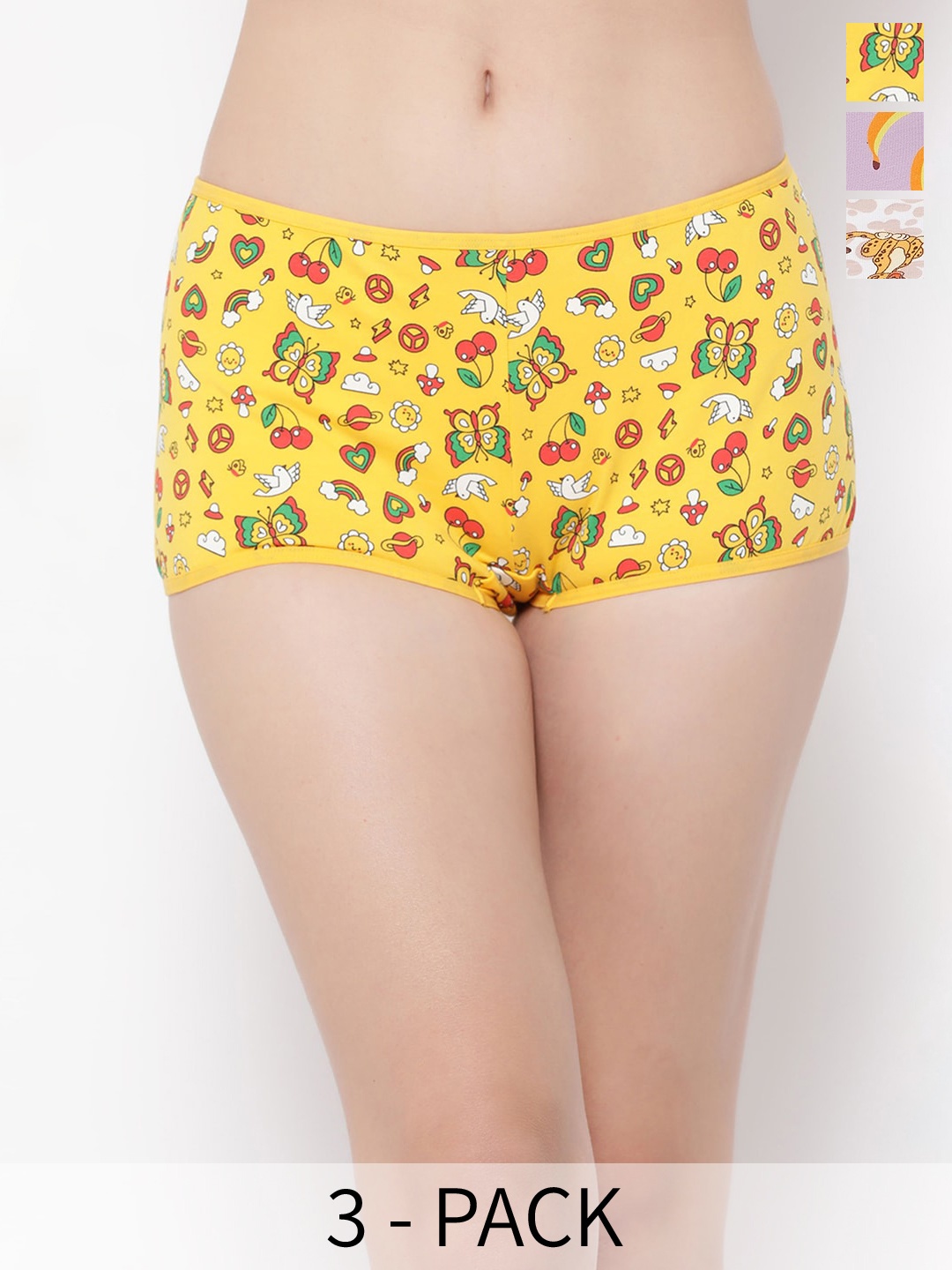 

Clovia Yellow Pack Of 3 Printed Anti Bacterial Boy Shorts Briefs