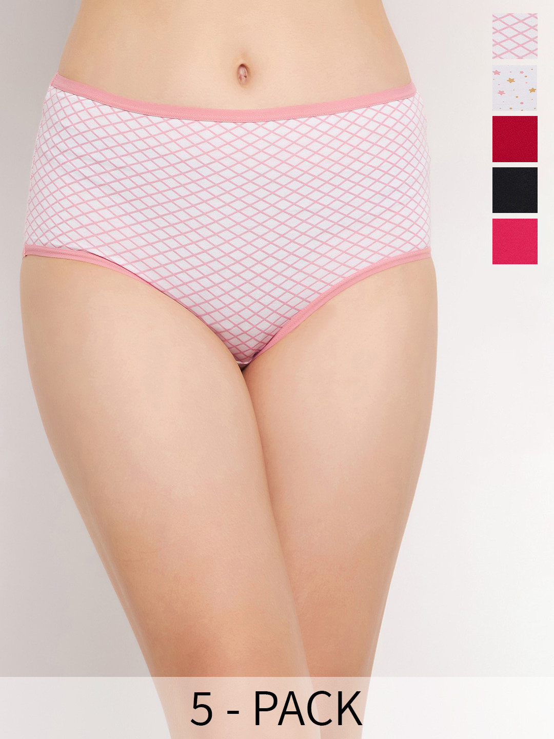 

Clovia Pink Pack Of 5 Printed High Rise Hipster Briefs