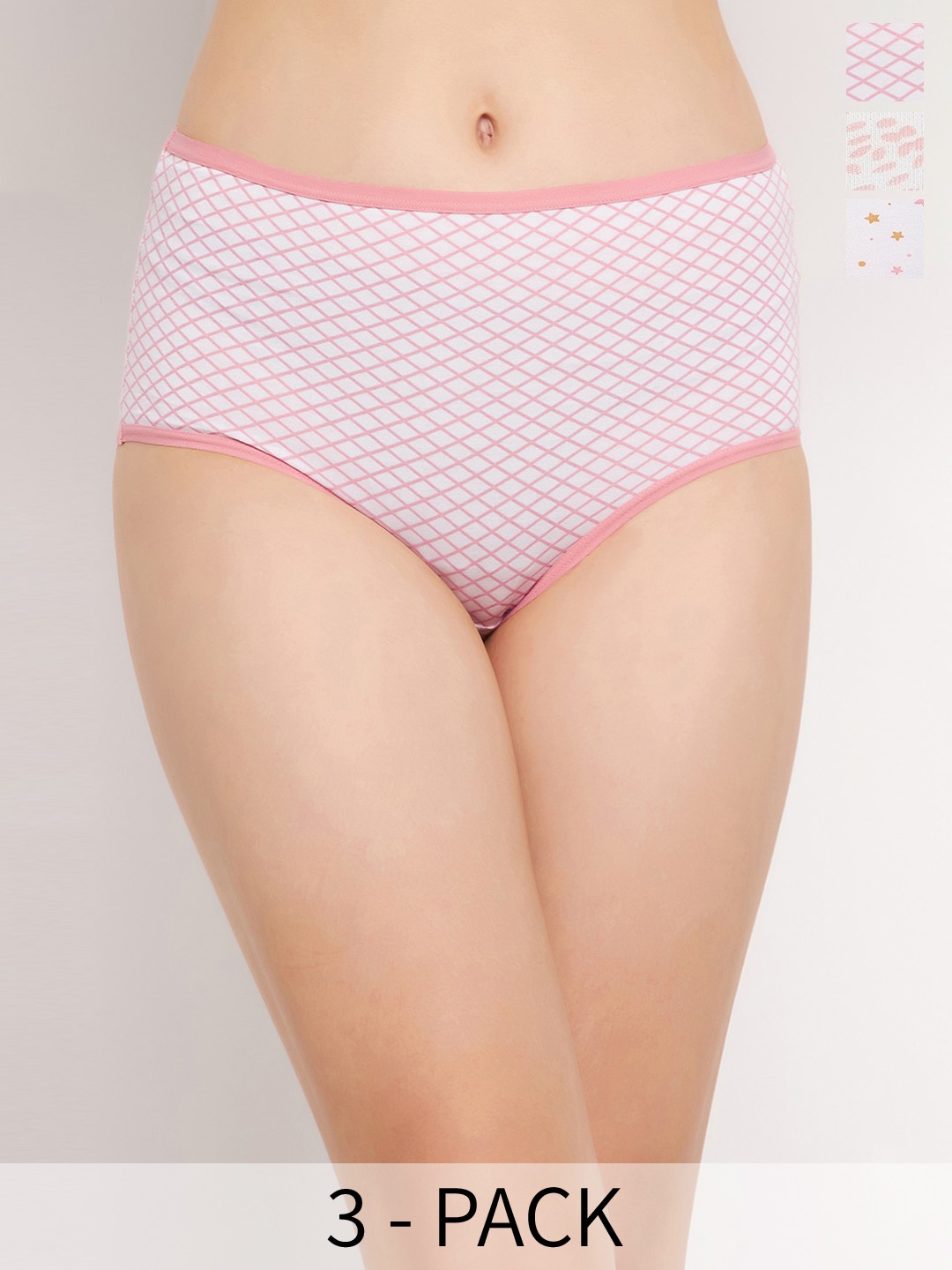 

Clovia Pack Of 3 Printed Hipster Briefs, Pink