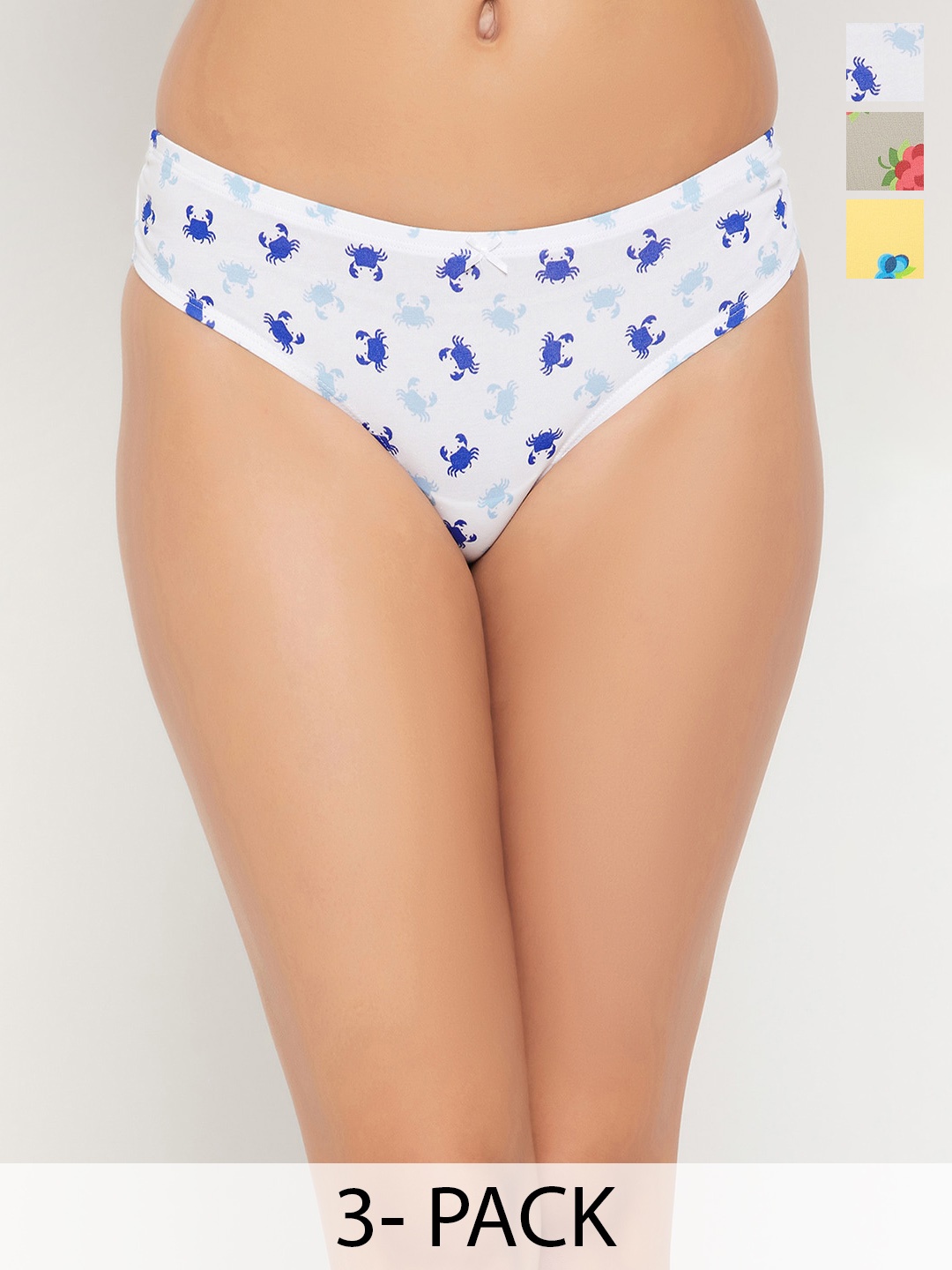 

Clovia Pack Of 3 Printed Thongs Briefs, Grey