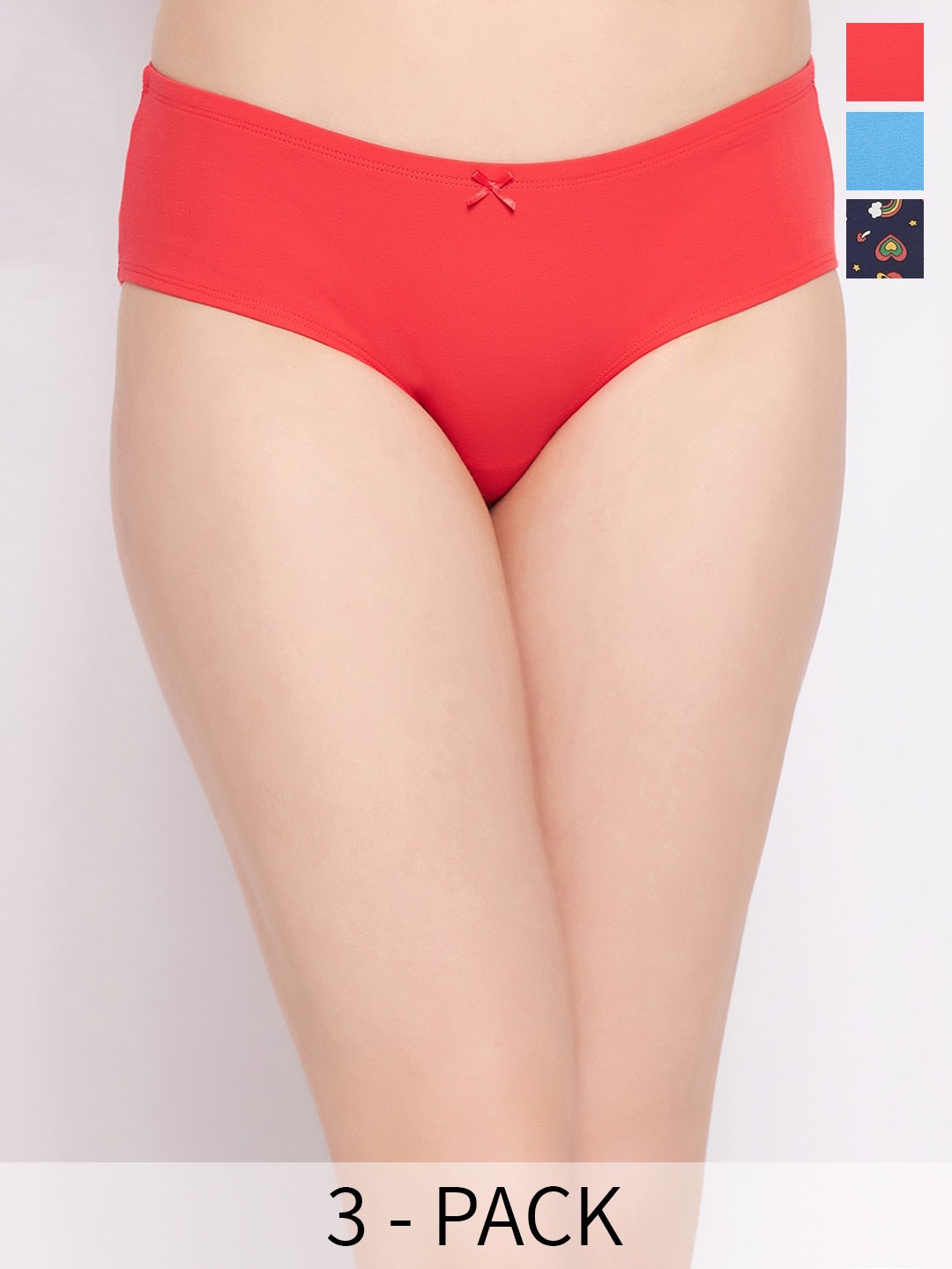 

Clovia Pack Of 3 Printed Hipster Briefs, Red
