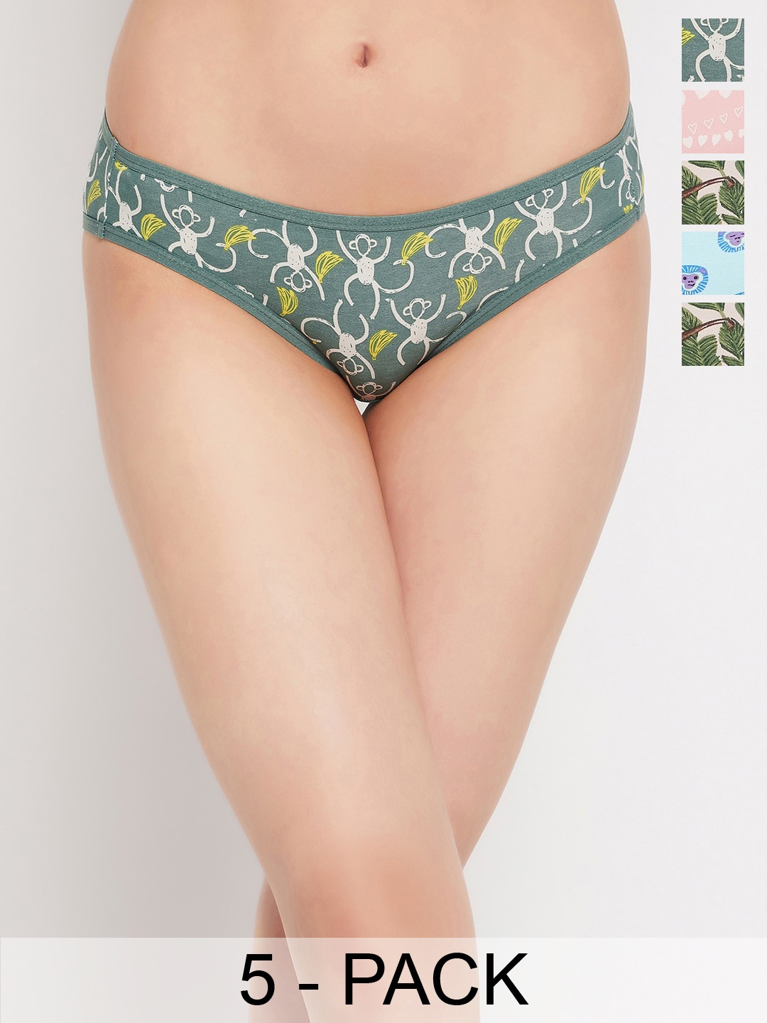 

Clovia Pack Of 5 Printed Hipster Briefs, Green