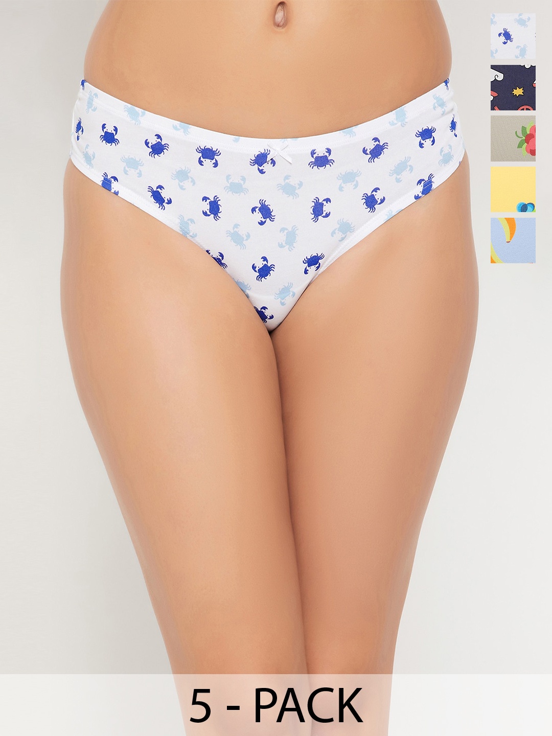 

Clovia Pack Of 5 Printed Hipster Briefs, Yellow
