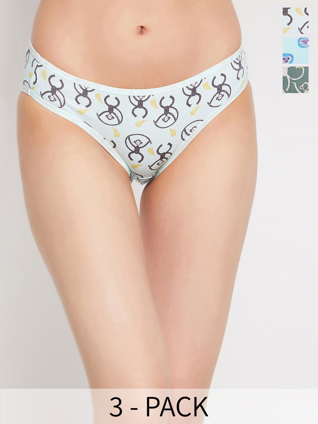 

Clovia Pack Of 3 Printed Bikini Briefs, Green