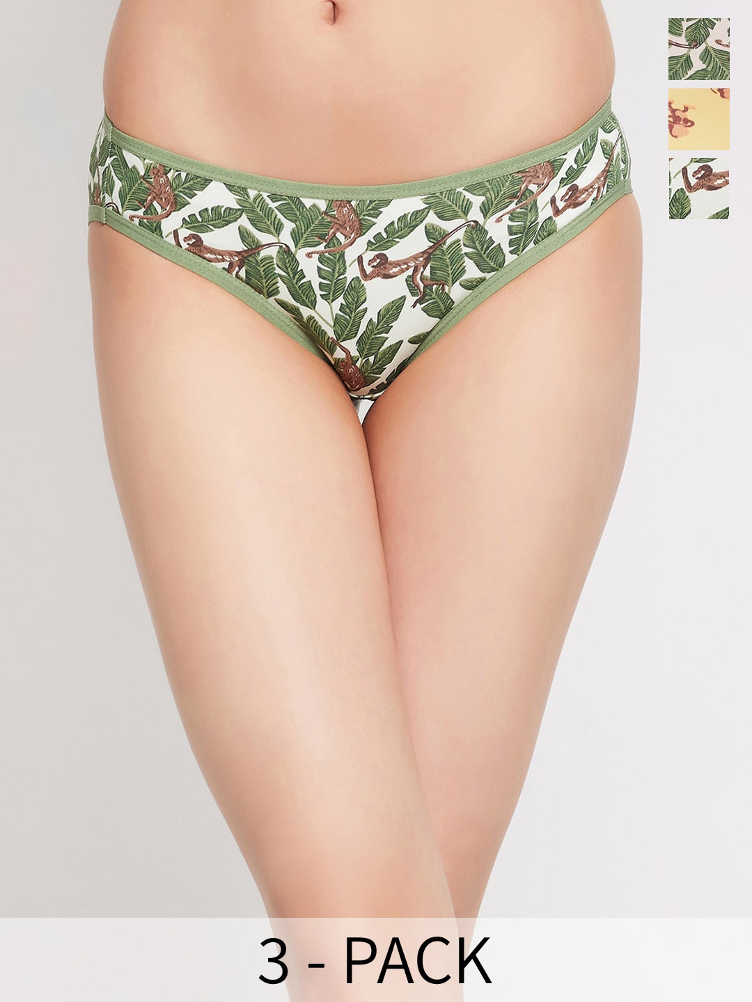 

Clovia Green Pack Of 3 Printed Anti Bacterial Bikini Briefs