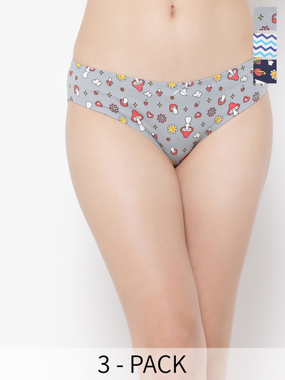 

Clovia Pack Of 3 Printed Bikini Briefs, Grey