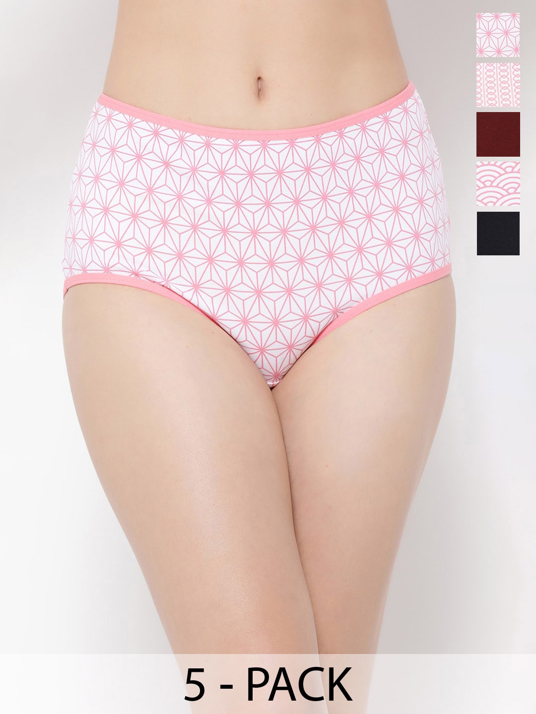 

Clovia Pack Of 5 Printed Hipster Briefs, Pink