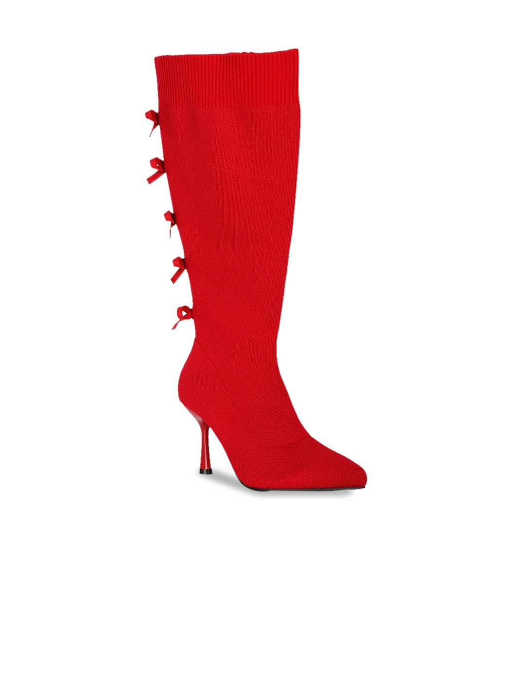 

London Rag Women Stiletto Heeled Knitted Calf Boot Boots With Bow, Red