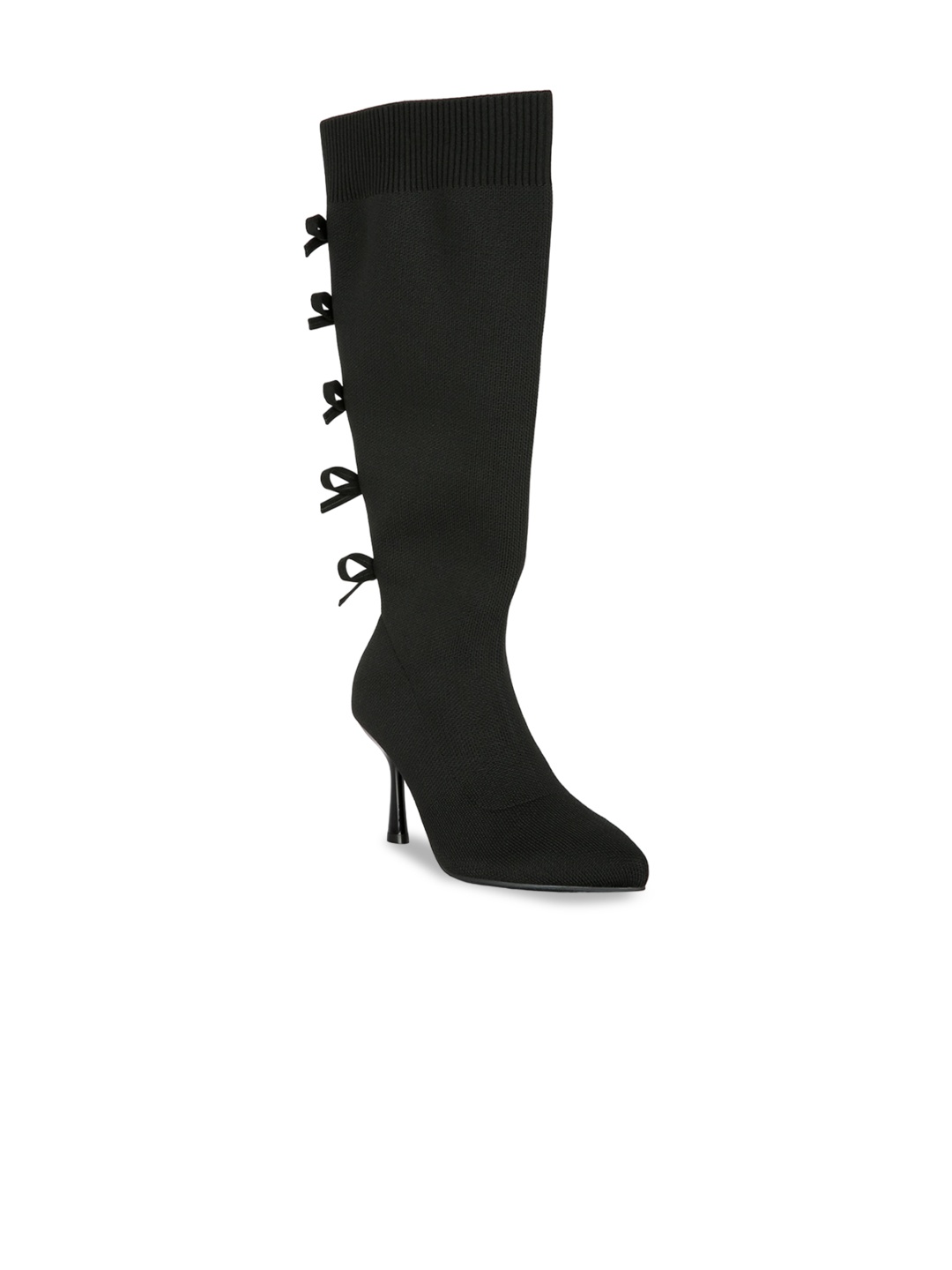 

London Rag Women Stiletto Heeled Knitted Calf Boot Boots With Bow, Black