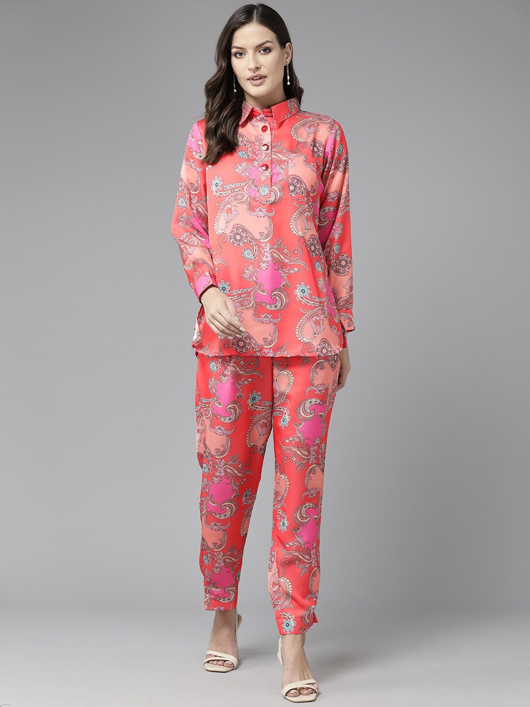 

BAESD Ethnic Motifs Yoke Design Pure Cotton Shirt with Trousers, Peach