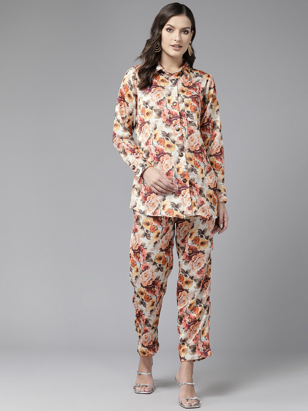 

BAESD Floral Printed Pure Cotton Co-Ords Set, Beige