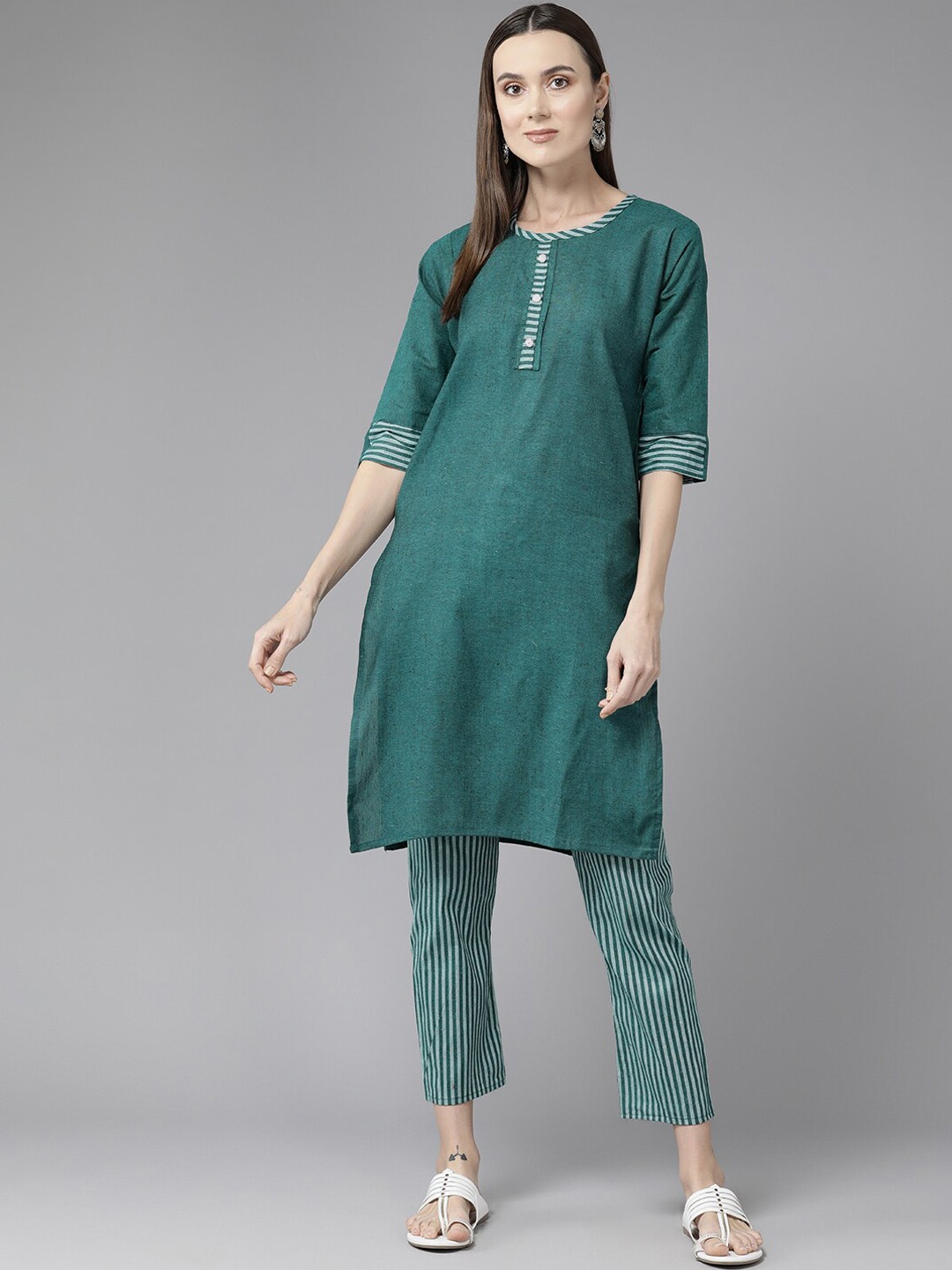 

BAESD Straight Pure Cotton Kurta with Trousers, Green