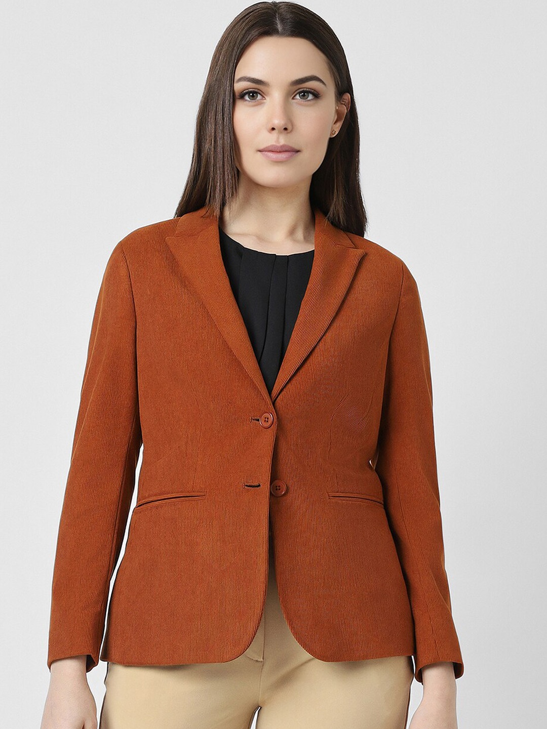 

Van Heusen Woman Textured Single Breasted Blazer, Orange